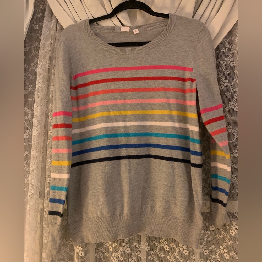 GAP Women's Gray Sweater with Colorful Stripes